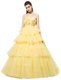 Hot Selling Yellow Sleeveless With Train Ruffled Layers and Hand Made Flower Lace Up Prom Party Dress