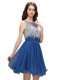 Blue Bateau Zipper Beading Prom Party Dress Sleeveless
