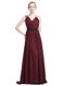 Custom Made Burgundy Column/Sheath V-neck Sleeveless Chiffon With Brush Train Zipper Lace Dress for Prom