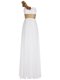 Inexpensive One Shoulder Sleeveless Homecoming Dress Floor Length Ruching White Chiffon