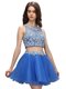 Blue A-line Organza Scoop Sleeveless Beading Mini Length Zipper Prom Evening Gown