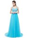 Captivating Brush Train Empire Prom Evening Gown Aqua Blue Straps Tulle Sleeveless With Train Zipper