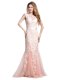 Scoop With Train Column/Sheath Cap Sleeves Pink Prom Dresses Brush Train Zipper