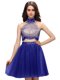 High-neck Sleeveless Zipper Homecoming Dress Blue Chiffon