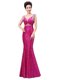 Decent Fuchsia Column/Sheath Sequined V-neck Sleeveless Sequins Floor Length Zipper Prom Dresses