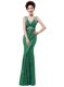 Floor Length Zipper Prom Gown Green for Prom and Party with Sequins