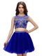 Scoop Blue Criss Cross Evening Dress Beading Sleeveless Mini Length