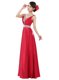 Simple Coral Red Empire Elastic Woven Satin V-neck Sleeveless Beading Floor Length Zipper