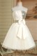 Customized Satin Strapless Sleeveless Lace Up Sequins and Bowknot Prom Dresses in Champagne