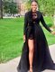 Popular Lace Scoop Long Sleeves Zipper Lace Prom Gown in Black