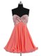 Watermelon Red A-line Sweetheart Sleeveless Chiffon Mini Length Lace Up Beading