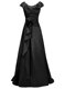 Black Scoop Zipper Beading and Appliques Prom Gown Cap Sleeves