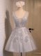 Sexy Grey Sleeveless Mini Length Beading and Appliques Lace Up Dress for Prom