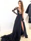 Dynamic Scoop Black Column/Sheath Appliques Prom Evening Gown Zipper Chiffon Long Sleeves