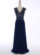 Ideal Navy Blue Chiffon Zipper Prom Party Dress Sleeveless Sweep Train Appliques
