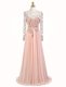 Scoop Peach A-line Beading Evening Dress Backless Chiffon Long Sleeves With Train