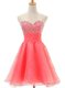 Lovely Sleeveless Organza Zipper Homecoming Dress in Watermelon Red with Beading