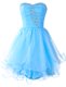 Sweetheart Sleeveless Prom Gown Mini Length Beading Baby Blue Organza