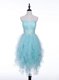 Light Blue Tulle Zipper Dress for Prom Sleeveless Asymmetrical Beading