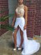 Charming Chiffon Scoop Sleeveless Court Train Zipper Beading Dress for Prom in White