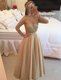 Champagne Chiffon Zipper Prom Gown Long Sleeves Floor Length Beading and Lace