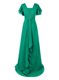 Green V-neck Neckline Beading and Ruching Prom Dresses Short Sleeves Zipper