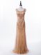 Square Sequins Mermaid Sleeveless Gold Prom Evening Gown Brush Train Zipper