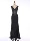 Mermaid Sequins Floor Length Black Prom Evening Gown V-neck Sleeveless Zipper