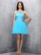 Sophisticated Blue A-line Tulle Scoop Sleeveless Beading Mini Length Zipper Prom Evening Gown