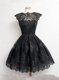 Top Selling Scoop Black Cap Sleeves Lace Zipper Prom Gown for Prom and Party