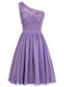 Lavender Chiffon Side Zipper One Shoulder Sleeveless Ankle Length Appliques