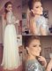 Vintage Sequins Prom Party Dress Champagne Backless Long Sleeves Floor Length