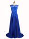 High Quality Scoop Sleeveless Brush Train Zipper Appliques Prom Evening Gown