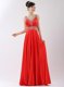 Shining Coral Red Sleeveless Beading Floor Length Prom Party Dress