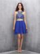 Luxurious Royal Blue Scoop Criss Cross Beading Prom Party Dress Sleeveless