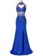 Floor Length Royal Blue Prom Dresses High-neck Sleeveless Backless