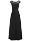 Suitable Scoop Floor Length A-line Cap Sleeves Black Prom Gown Zipper