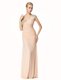 Affordable Mermaid Peach Zipper One Shoulder Beading and Ruching Prom Dresses Chiffon Sleeveless