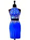 Chic Royal Blue Zipper Beading Sleeveless Mini Length