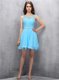 Scoop Knee Length Baby Blue Prom Dresses Chiffon Sleeveless Beading