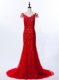 Custom Design Mermaid Scoop Lace Cap Sleeves Brush Train Beading and Appliques Zipper Dress for Prom