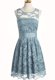Hot Selling Scoop Lace Knee Length A-line Sleeveless Light Blue Prom Evening Gown Zipper