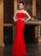 Lace Floor Length Mermaid Sleeveless Red Dress for Prom Zipper