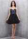 Black A-line Spaghetti Straps Sleeveless Tulle Mini Length Lace Up Sequins Prom Dress