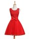 Scoop Sleeveless Tulle Mini Length Lace Up Homecoming Dress in Red with Lace and Bowknot