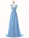 Unique Scoop Light Blue Sleeveless Brush Train Appliques With Train Evening Dress