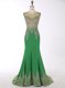 Flirting Scoop Green Mermaid Beading and Appliques Prom Evening Gown Zipper Chiffon Sleeveless