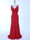 Elegant Mermaid Red Zipper Prom Dress Beading Sleeveless Brush Train