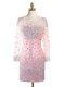 Colorful Pink Prom Gown Prom and Party and For with Beading Scoop Long Sleeves Zipper