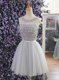 Sophisticated A-line Evening Dress Grey Scoop Tulle Sleeveless Mini Length Lace Up